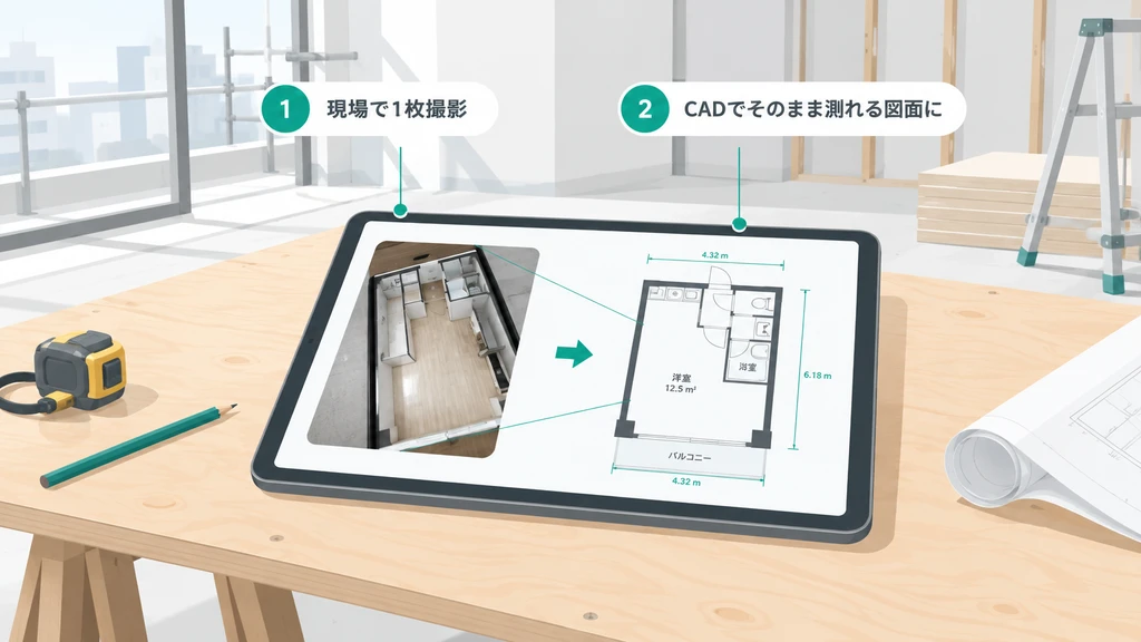 画像からDXFへ変換: 写真から平面図を再現