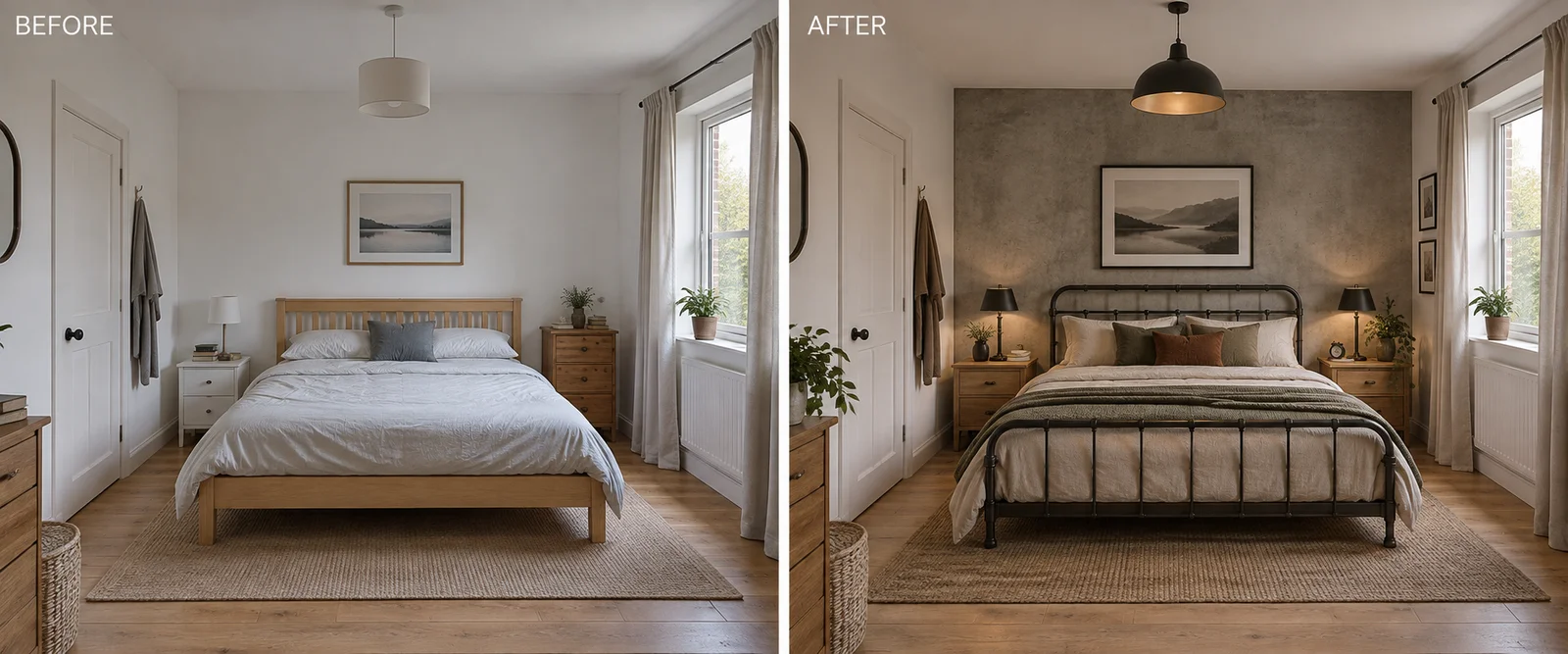 industrial bedroom before after