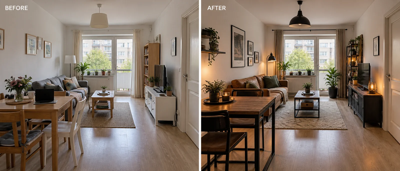 industrial small apartment before after