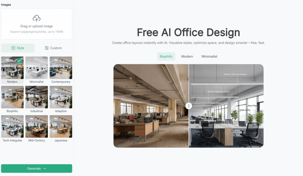 Visualize different layouts and styles in RoomDesign