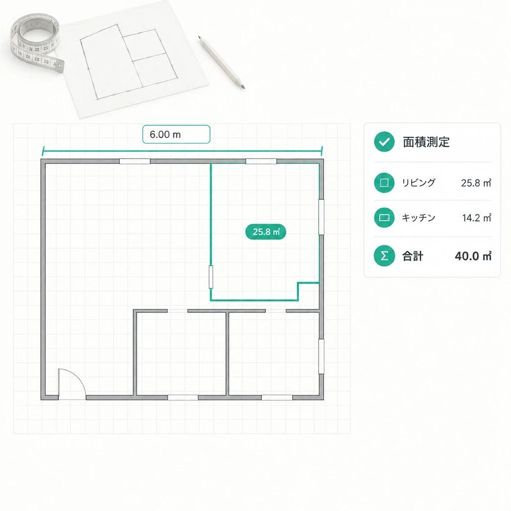 なぞった部屋の輪郭と計測した面積