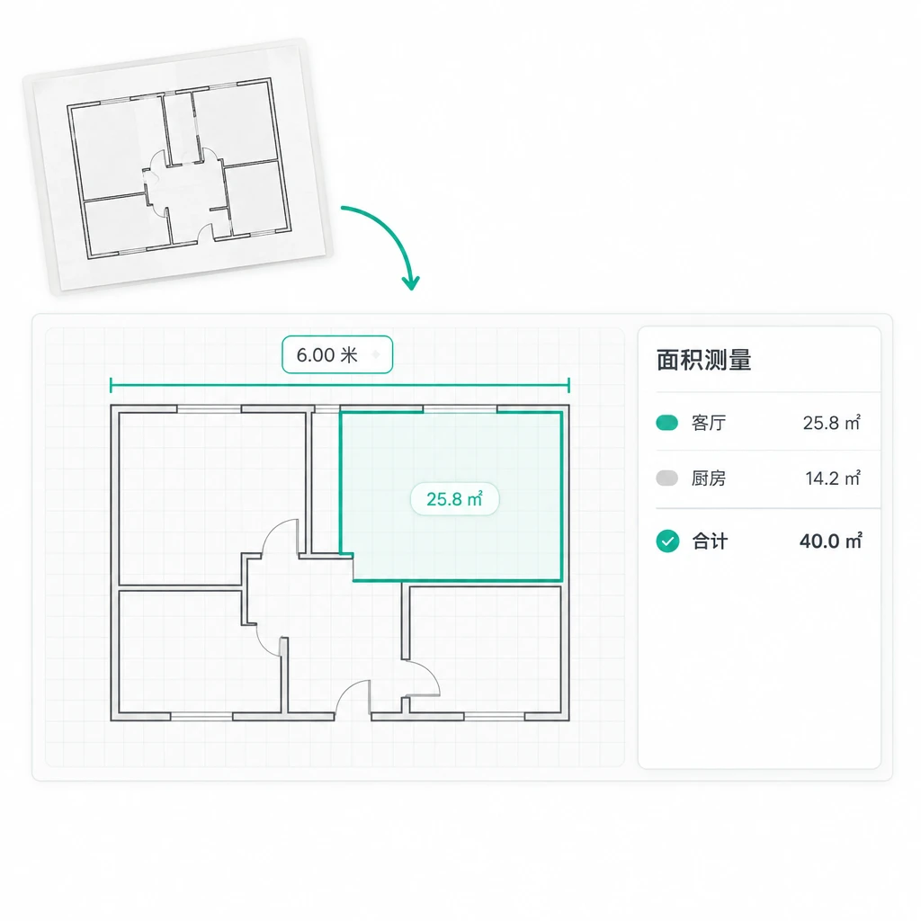 用已知尺寸设定比例的户型图与房间面积列表