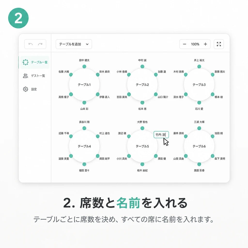 2. 席数と名前を入れる