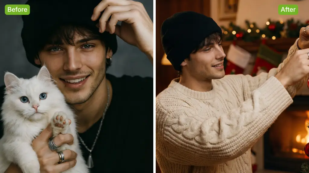 Beispiel KI-Weihnachtsfoto-Generator: Gemütlich nachher