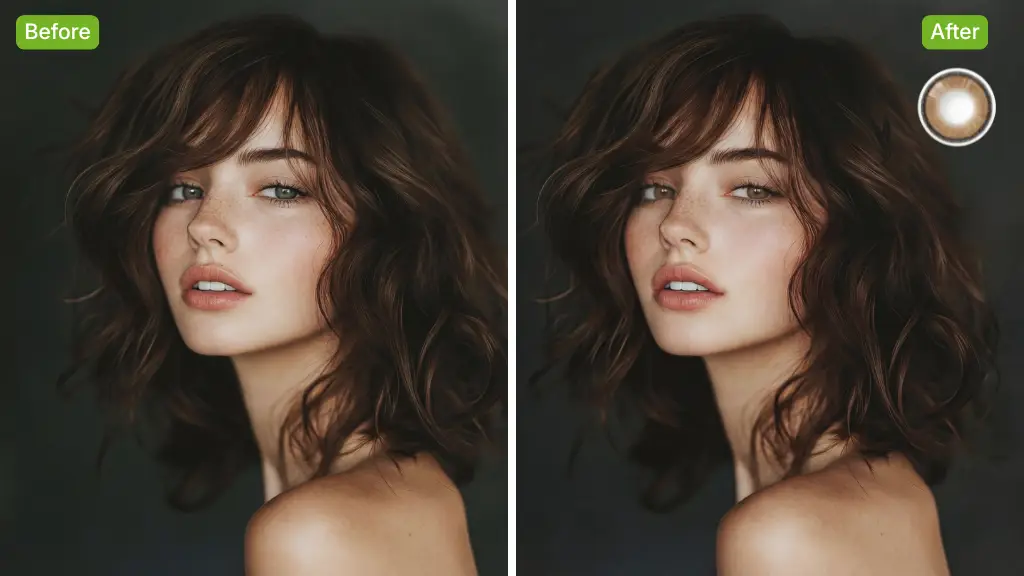 AI Eye Color Changer Sample: Toffee Tint after