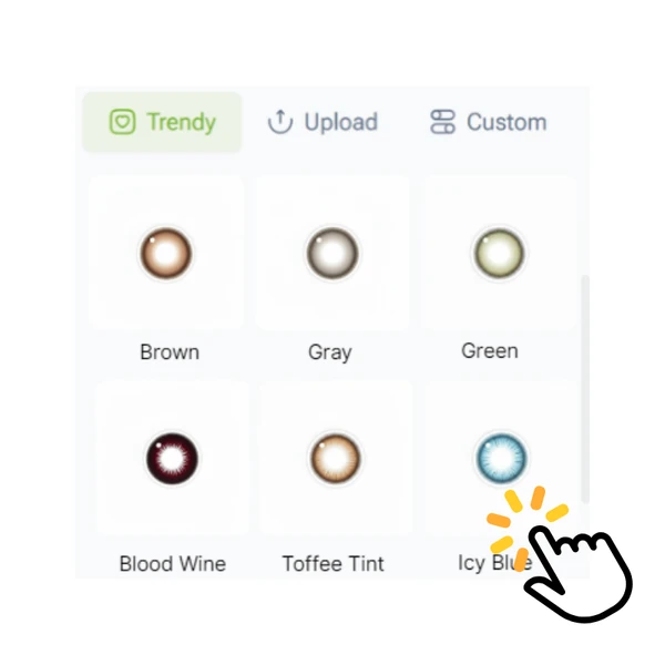 AI Eye Color Changer - Step 2:Choose Presets or Upload Lens Images