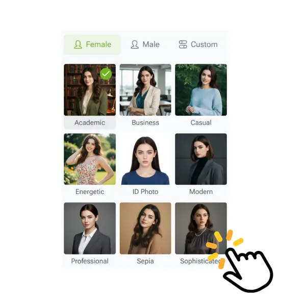 AI Profile Picture Generator - Step 2: Choose a Style or Enter a Custom Prompt