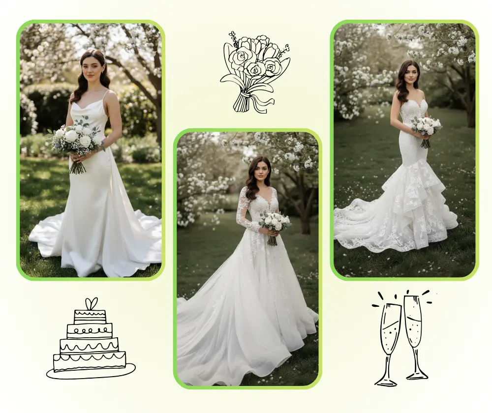 KI Hochzeitsfotogenerator: Hochzeitskleider und Frisuren ansehen