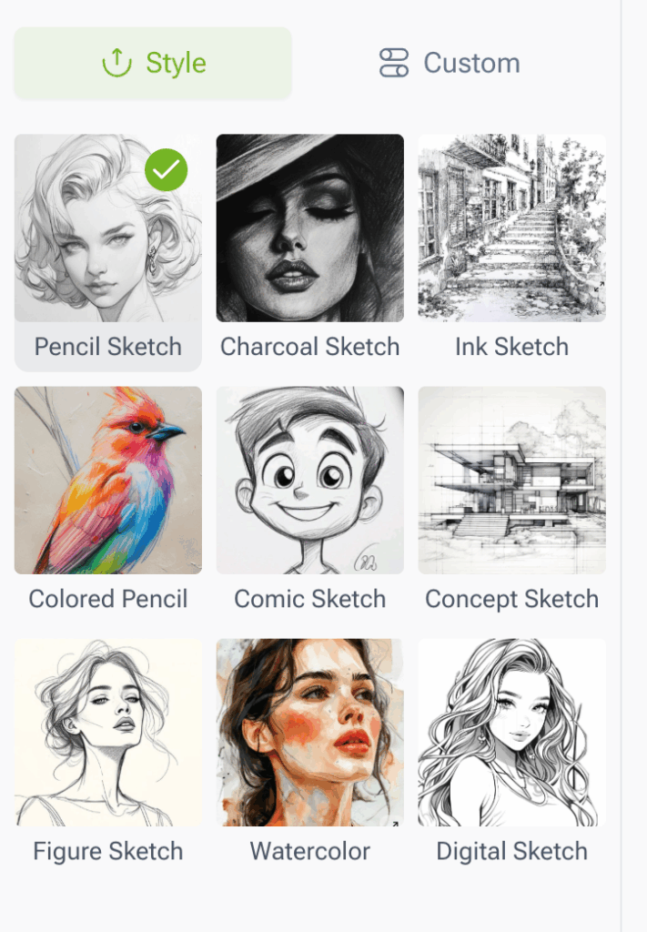 How to Turn a Photo into a Sketch:Step 2 - Pick a Sketch Style