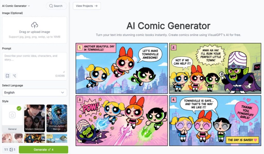 VisualGPT — Best Overall AI Comic Generator (Free, No Sign-Up)