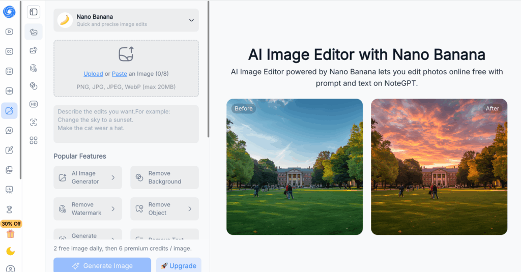 NoteGPT interface of operation