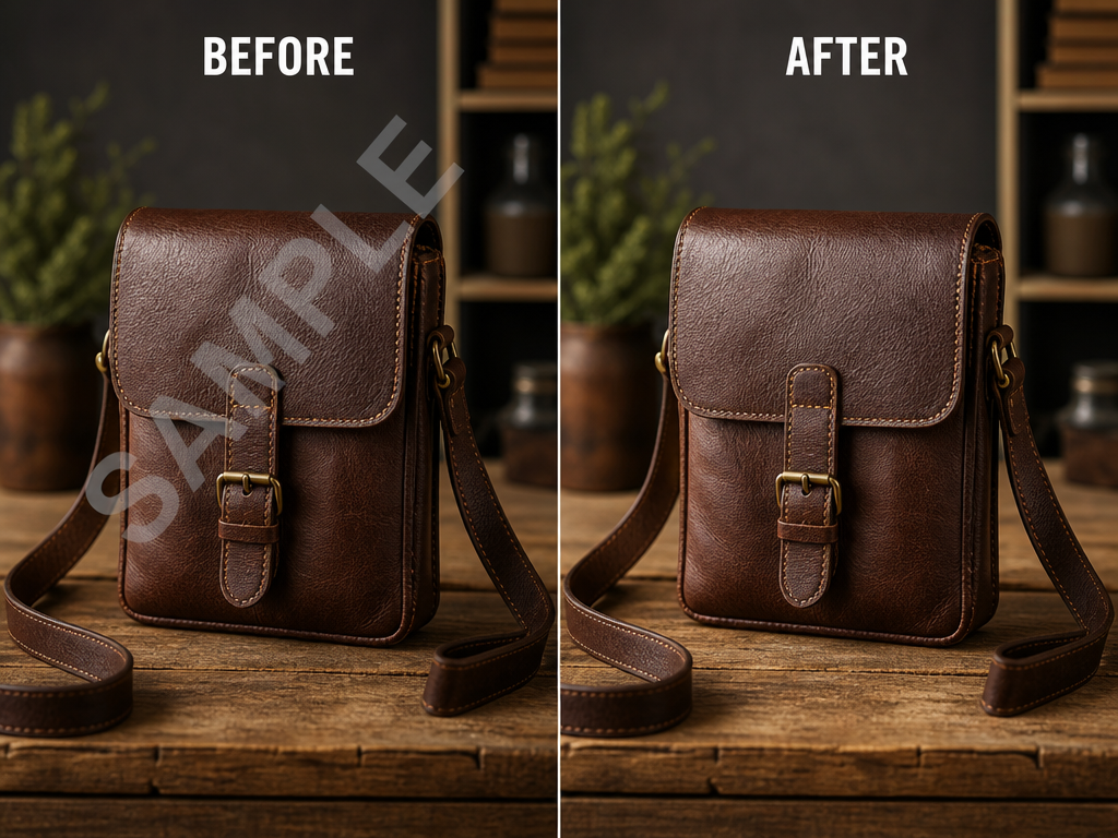 AI watermark remover before-after leather bag Shutterstock removal