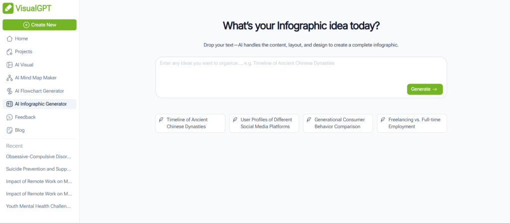 Step 2：Open VisualGPT’s AI Infographic Generator 