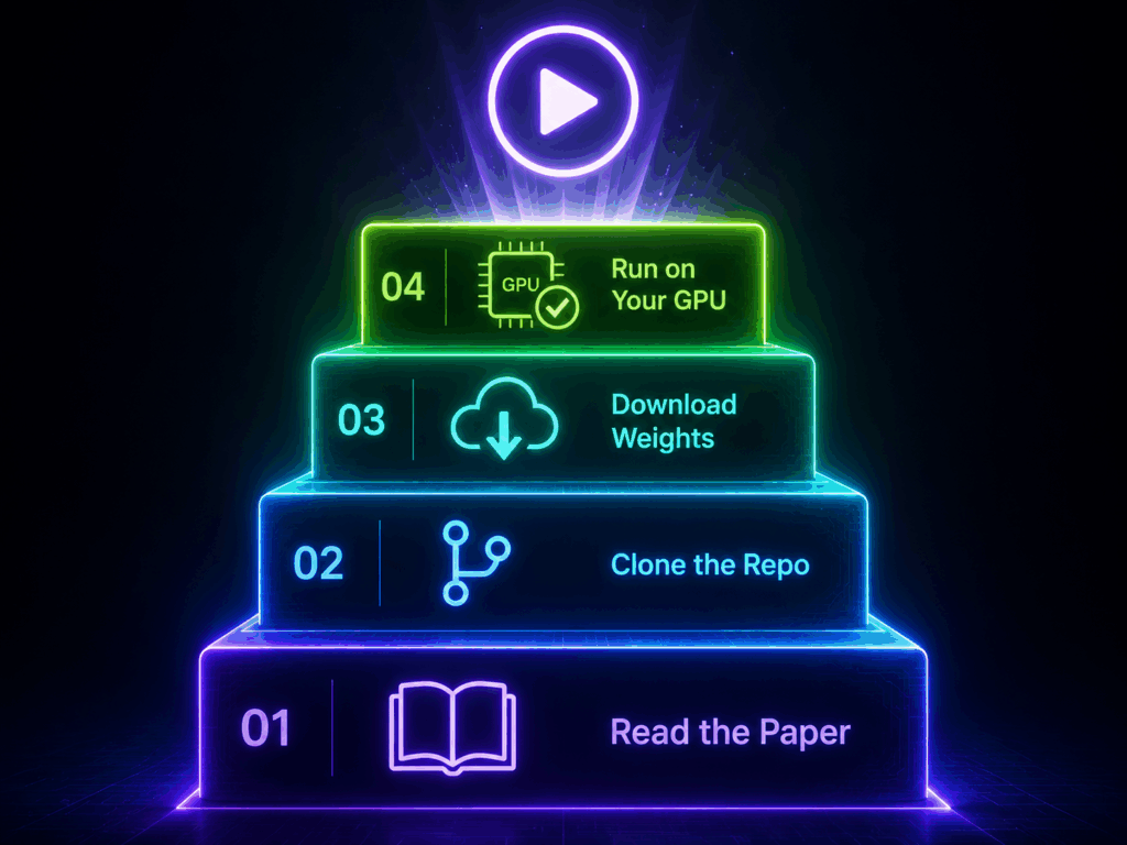 Four steps to get started with Bernini — read paper, clone GitHub repo, download HuggingFace weights, run on GPU