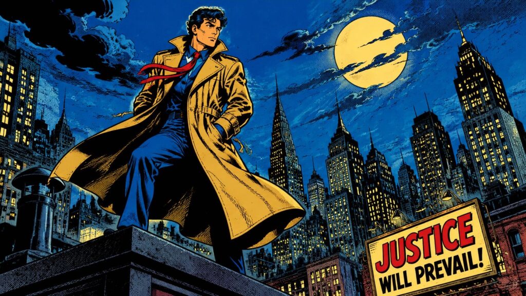 American comic book style with halftone dots and bold primary colors