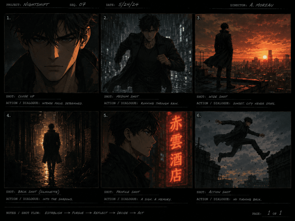 Seedance 2.0 six-shot storyboard showing perfect character consistency across different camera angles and lighting conditions
