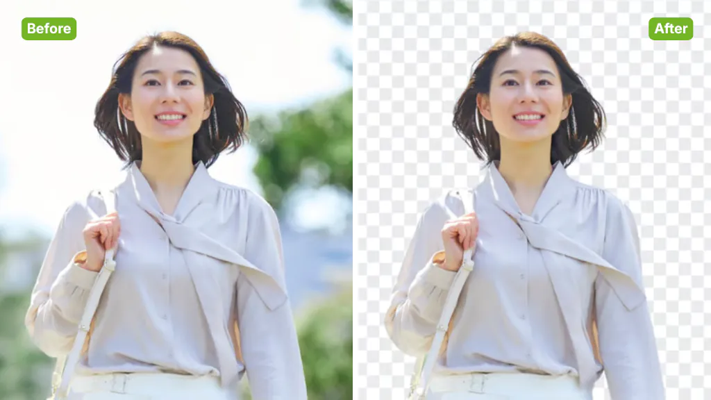 AI Transparent Background Maker Sample: woman with background | VisualGPT