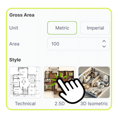 Générateur de Plans AI : Étape 2 : Saisissez la surface totale et sélectionnez un style