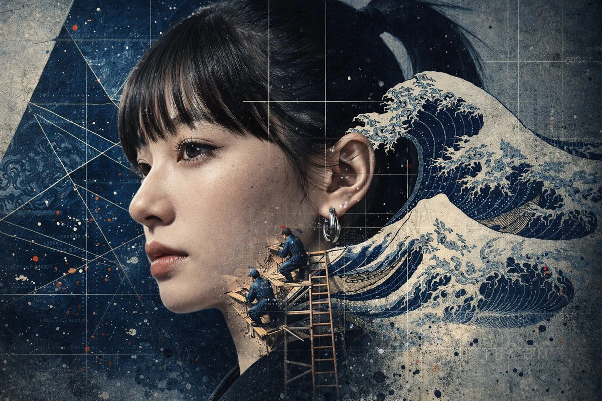 Photorealistic Portrait with Ukiyo-e and Industrial Fusion